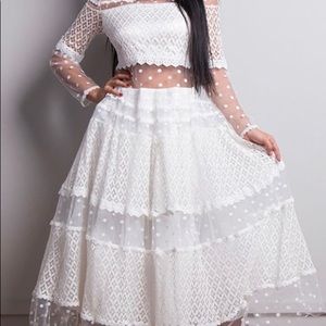 White Mesh Flowy Dress